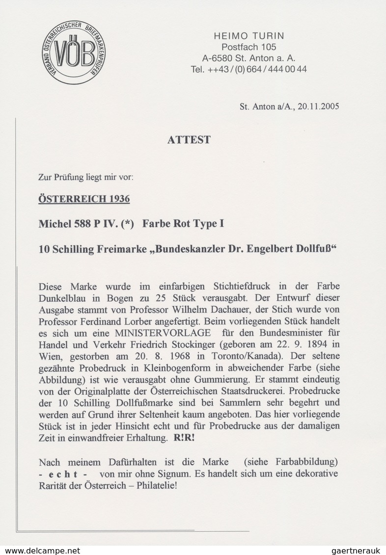 Österreich: 1936, 10 Schilling Freimarke "Bundeskanzler Dr. Engelbert Dollfuß". Diese Marke Wurde Im - Lettres & Documents