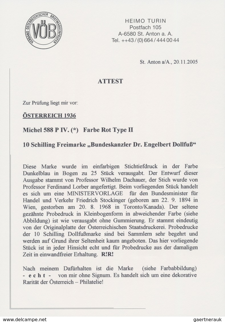 Österreich: 1936, 10 Schilling Freimarke "Bundeskanzler Dr. Engelbert Dollfuß". Diese Marke Wurde Im - Briefe U. Dokumente