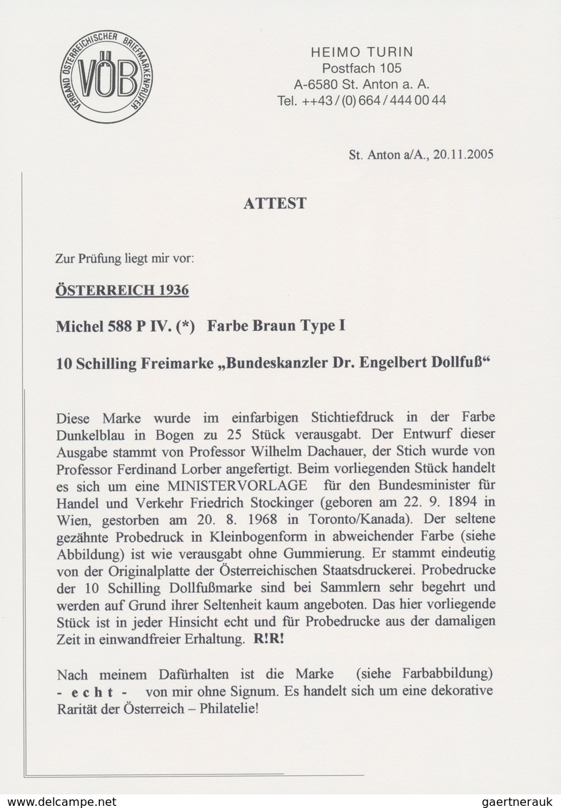 Österreich: 1936, 10 Schilling Freimarke "Bundeskanzler Dr. Engelbert Dollfuß". Diese Marke Wurde Im - Briefe U. Dokumente