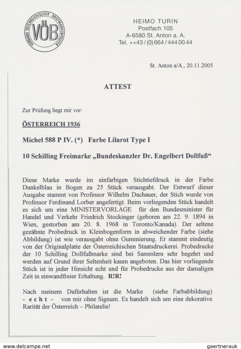 Österreich: 1936, 10 Schilling Freimarke "Bundeskanzler Dr. Engelbert Dollfuß". Diese Marke Wurde Im - Briefe U. Dokumente