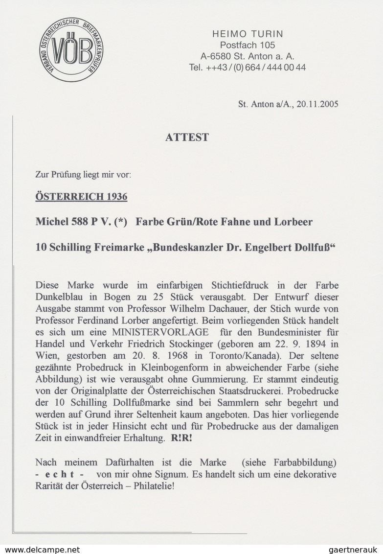 Österreich: 1936, 10 Schilling Freimarke "Bundeskanzler Dr. Engelbert Dollfuß". Diese Marke Wurde Im - Lettres & Documents