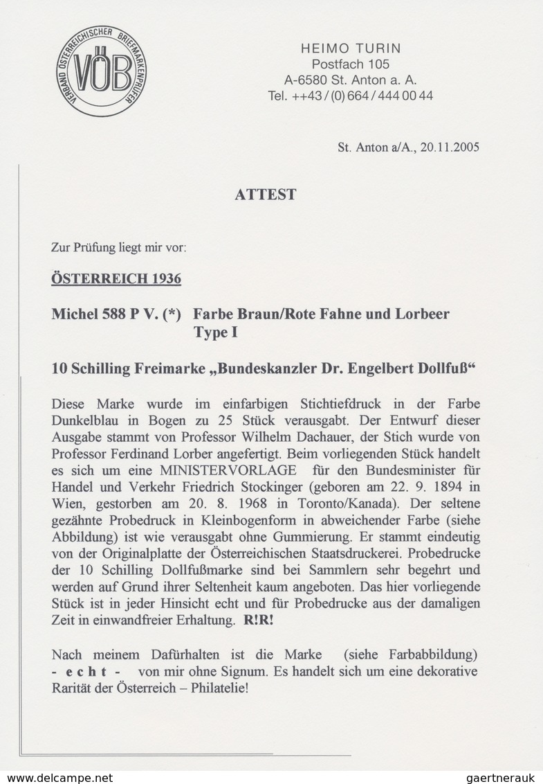 Österreich: 1936, 10 Schilling Freimarke "Bundeskanzler Dr. Engelbert Dollfuß". Diese Marke Wurde Im - Brieven En Documenten