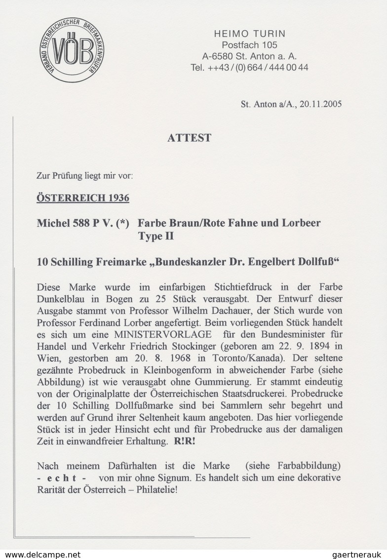 Österreich: 1936, 10 Schilling Freimarke "Bundeskanzler Dr. Engelbert Dollfuß". Diese Marke Wurde Im - Brieven En Documenten