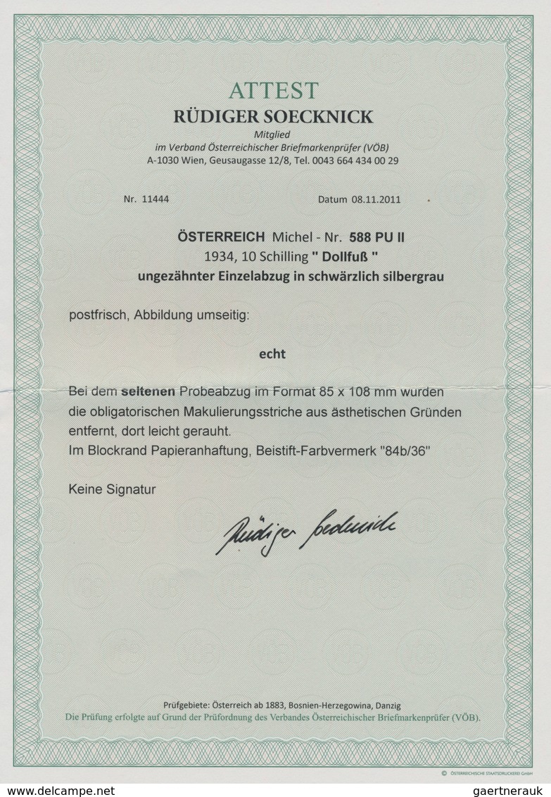 Österreich: 1936, 10 Schilling "Bundeskanzler Dr. Engelbert Dollfuß", Ungezähnter Einzelabzug In Sch - Lettres & Documents