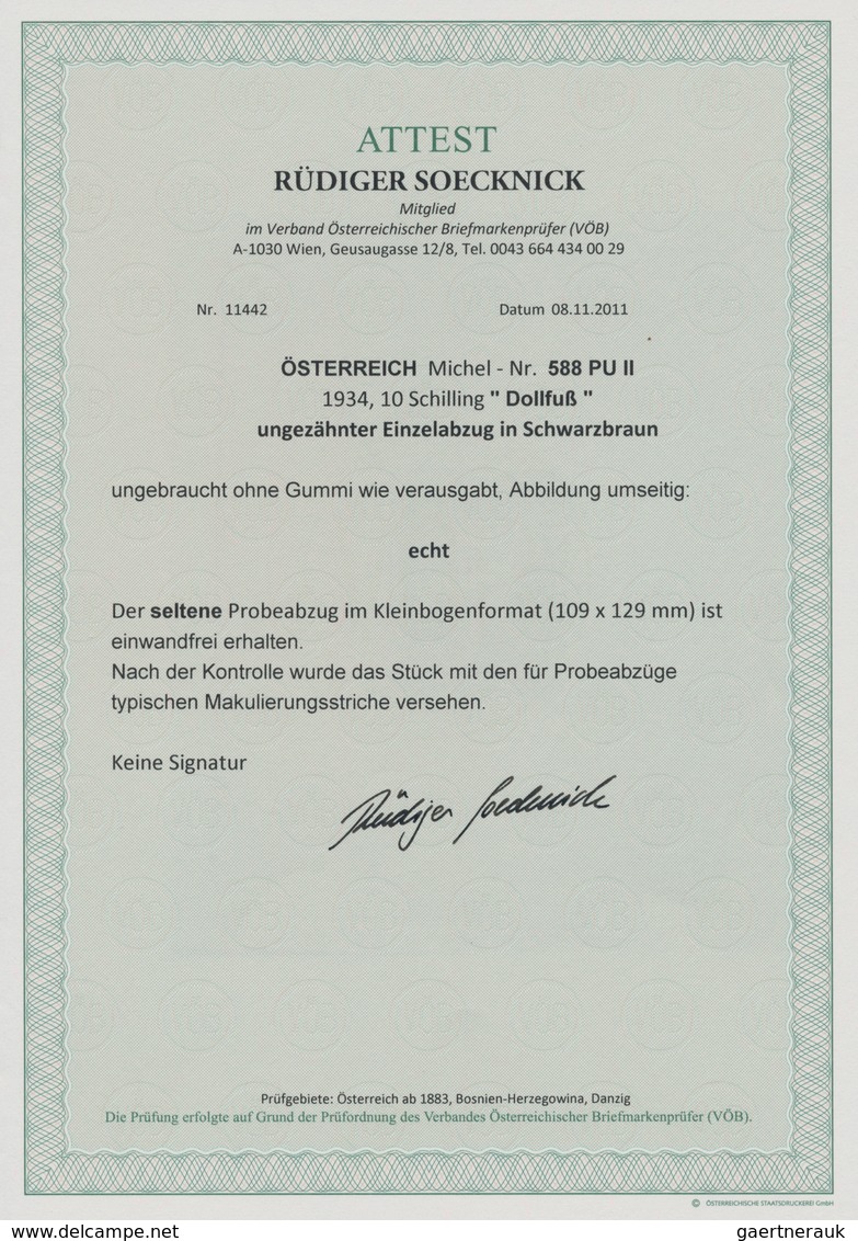 Österreich: 1936, 10 Schilling "Bundeskanzler Dr. Engelbert Dollfuß", Ungezähnter Einzelabzug In Sch - Lettres & Documents