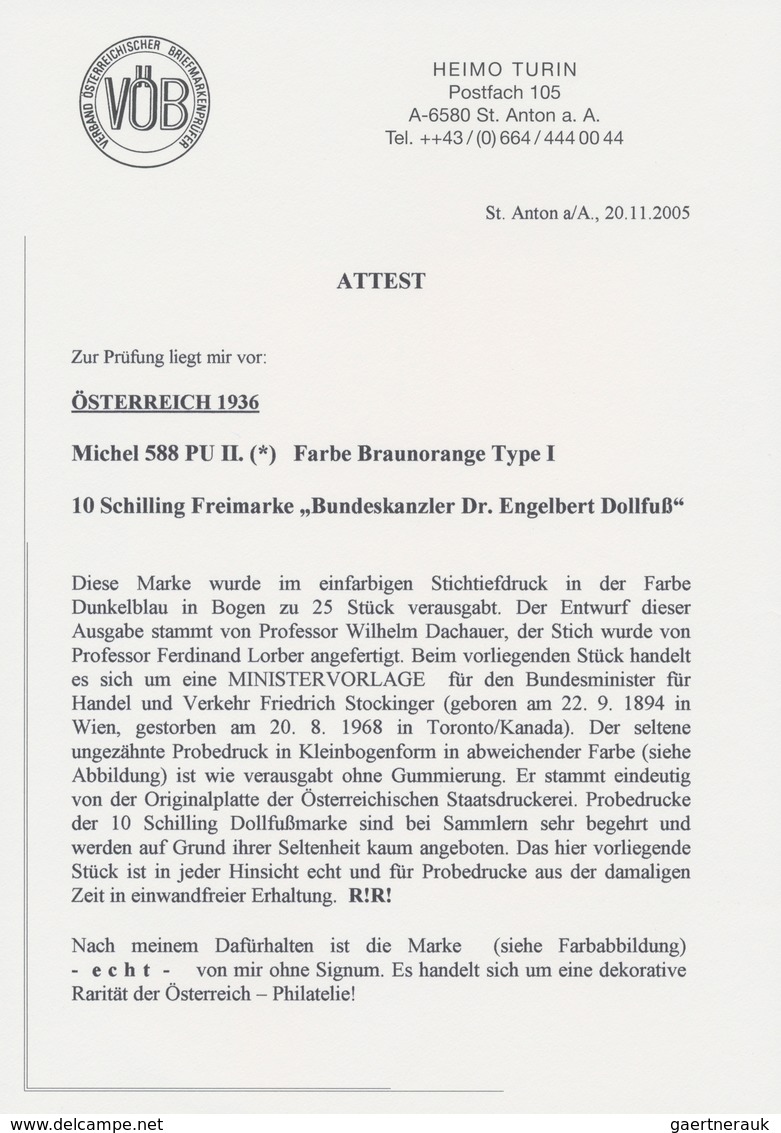 Österreich: 1936, 10 Schilling Freimarke "Bundeskanzler Dr. Engelbert Dollfuß". Diese Marke Wurde Im - Brieven En Documenten