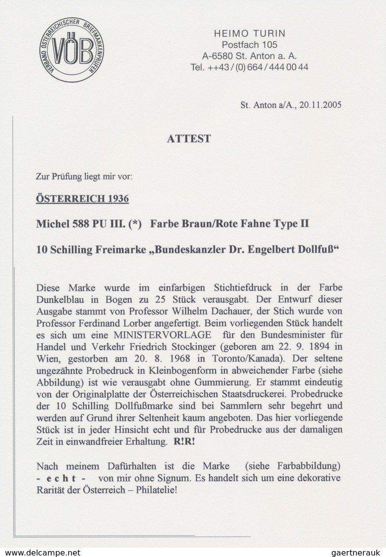 Österreich: 1936, 10 Schilling Freimarke "Bundeskanzler Dr. Engelbert Dollfuß". Diese Marke Wurde Im - Briefe U. Dokumente