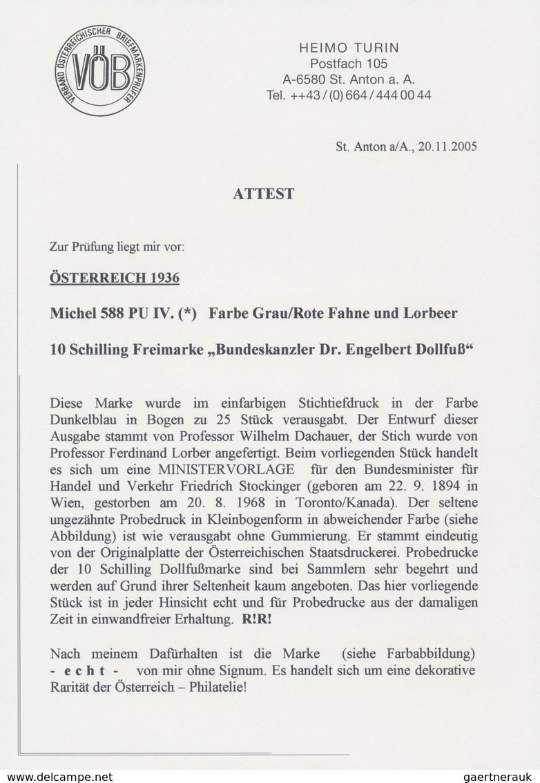 Österreich: 1936, 10 Schilling Freimarke "Bundeskanzler Dr. Engelbert Dollfuß". Diese Marke Wurde Im - Brieven En Documenten