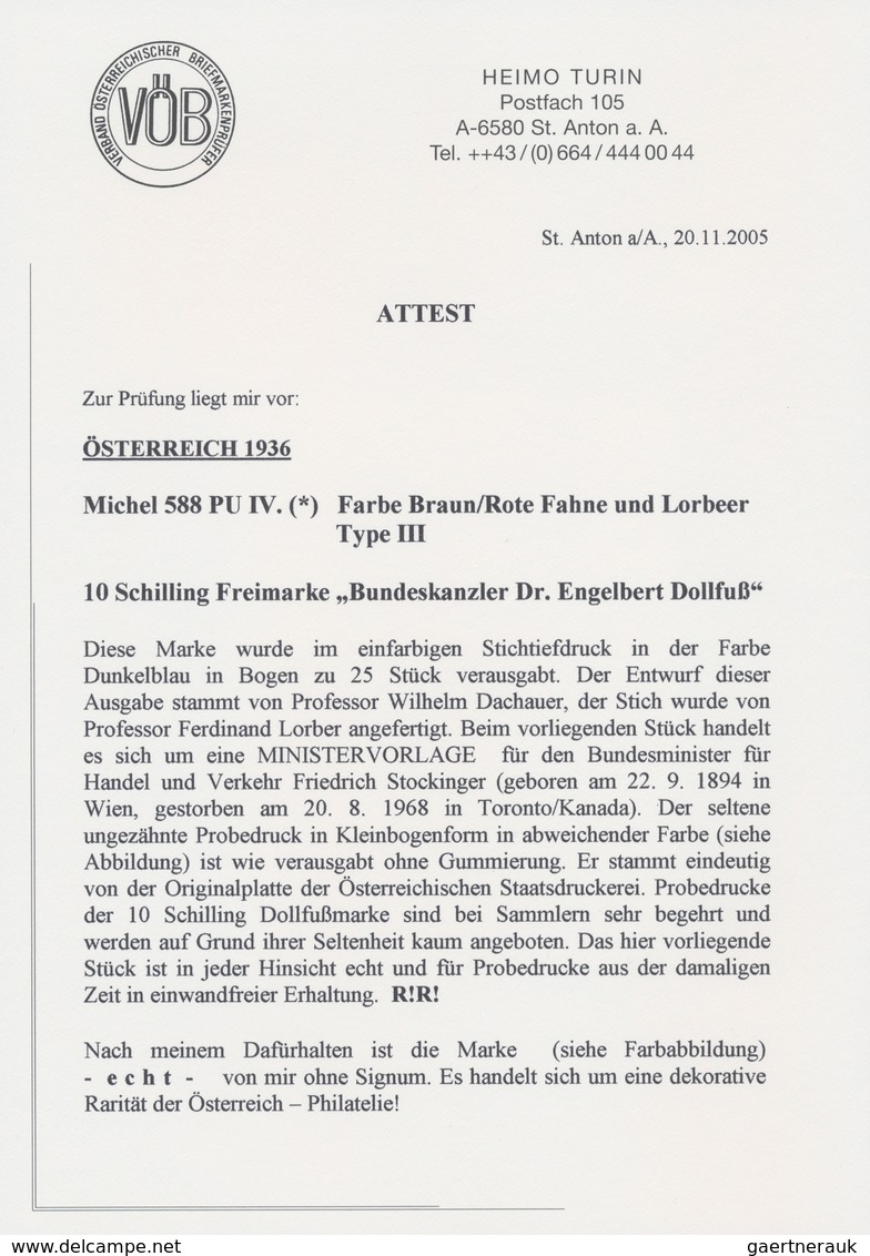 Österreich: 1936, 10 Schilling Freimarke "Bundeskanzler Dr. Engelbert Dollfuß". Diese Marke Wurde Im - Briefe U. Dokumente