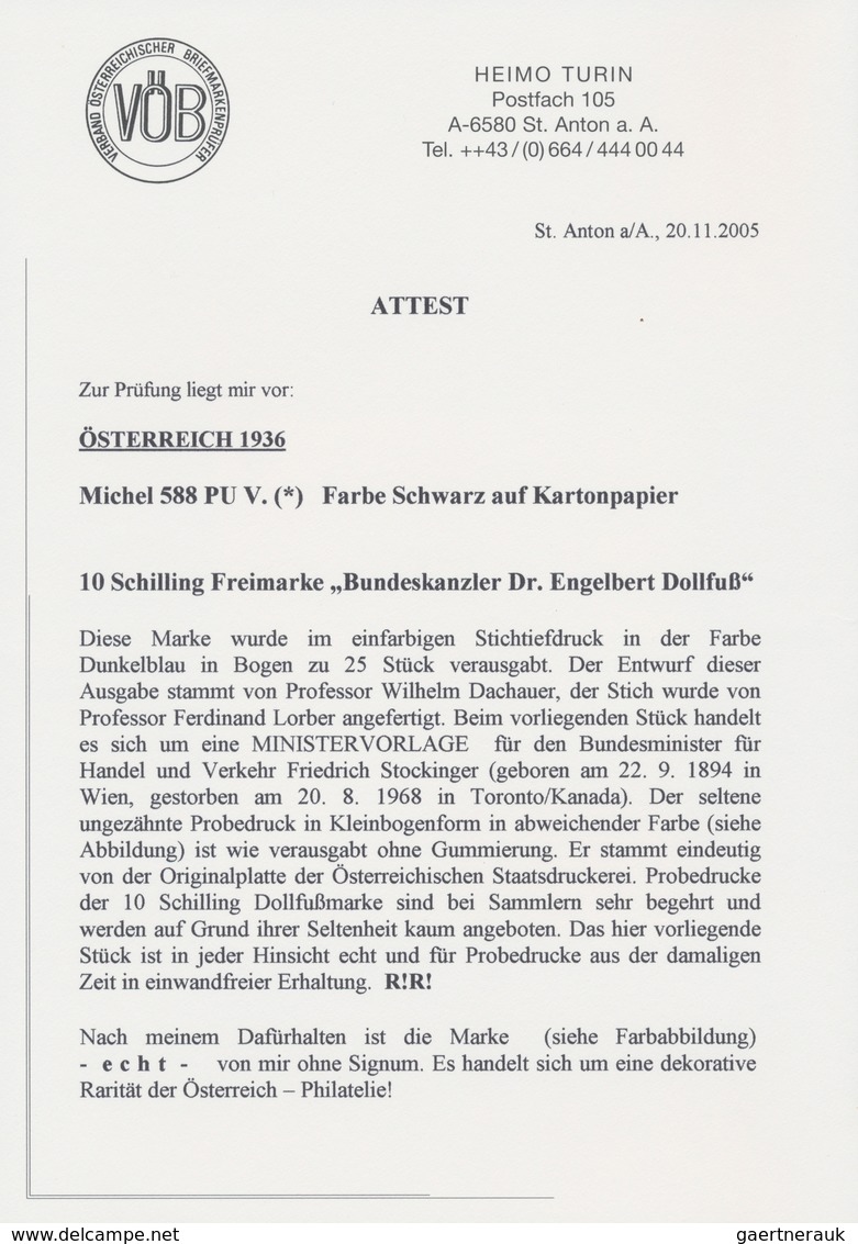 Österreich: 1936, 10 Schilling Freimarke "Bundeskanzler Dr. Engelbert Dollfuß". Diese Marke Wurde Im - Briefe U. Dokumente