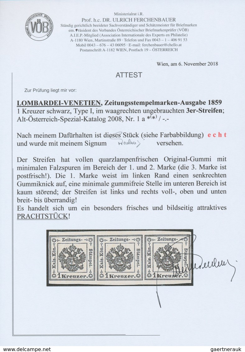 Österreich - Lombardei Und Venetien - Zeitungsstempelmarken: 1859, 1 Kreuzer Schwarz, Type I, Waager - Lombardije-Venetië