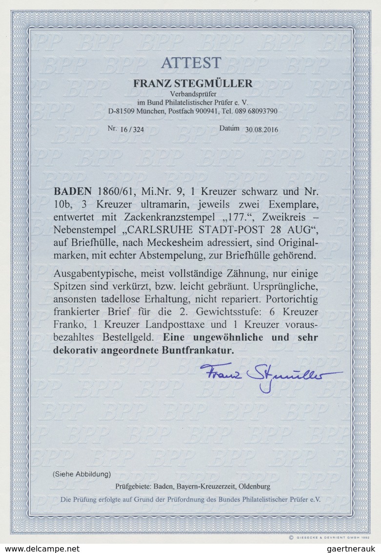 Baden - Marken Und Briefe: 1860/61: 1 Kr Schwarz Und 3 Kr Ultramarin, Jeweils Zwei Exemplare, Entwer - Sonstige & Ohne Zuordnung