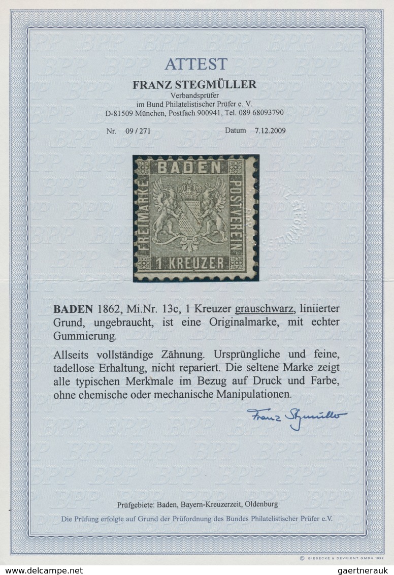 Baden - Marken Und Briefe: 1862, 1 Kr. Grauschwarz, Ungebraucht Mit Originalgummi In Vollzähniger Ka - Sonstige & Ohne Zuordnung