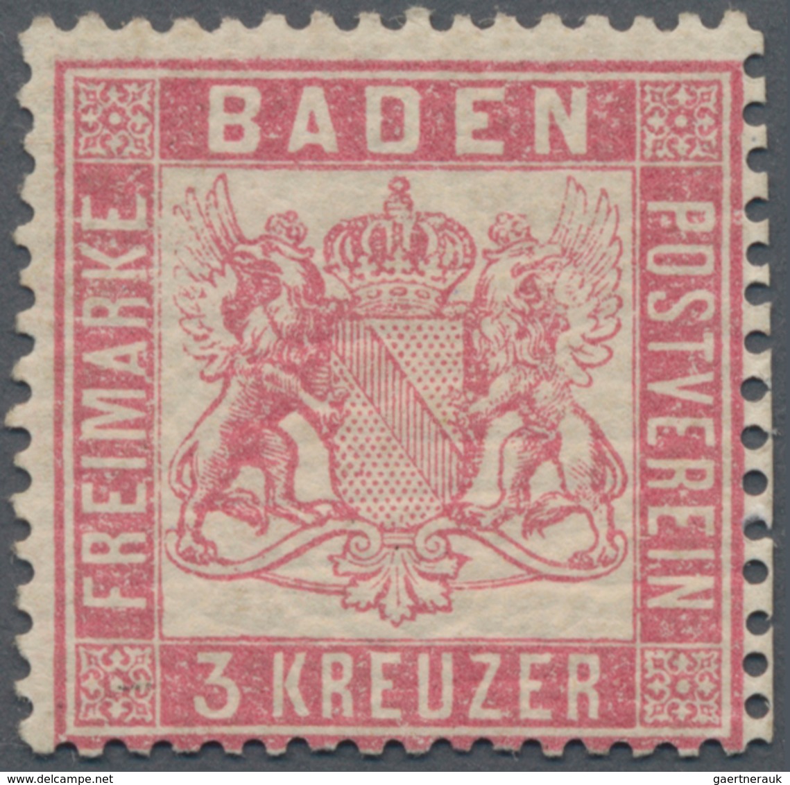 Baden - Marken Und Briefe: 1862, 3 Kreuzer Rosa, Gezähnt K 13 1/2, Ungebraucht. Allseits Vollständig - Autres & Non Classés