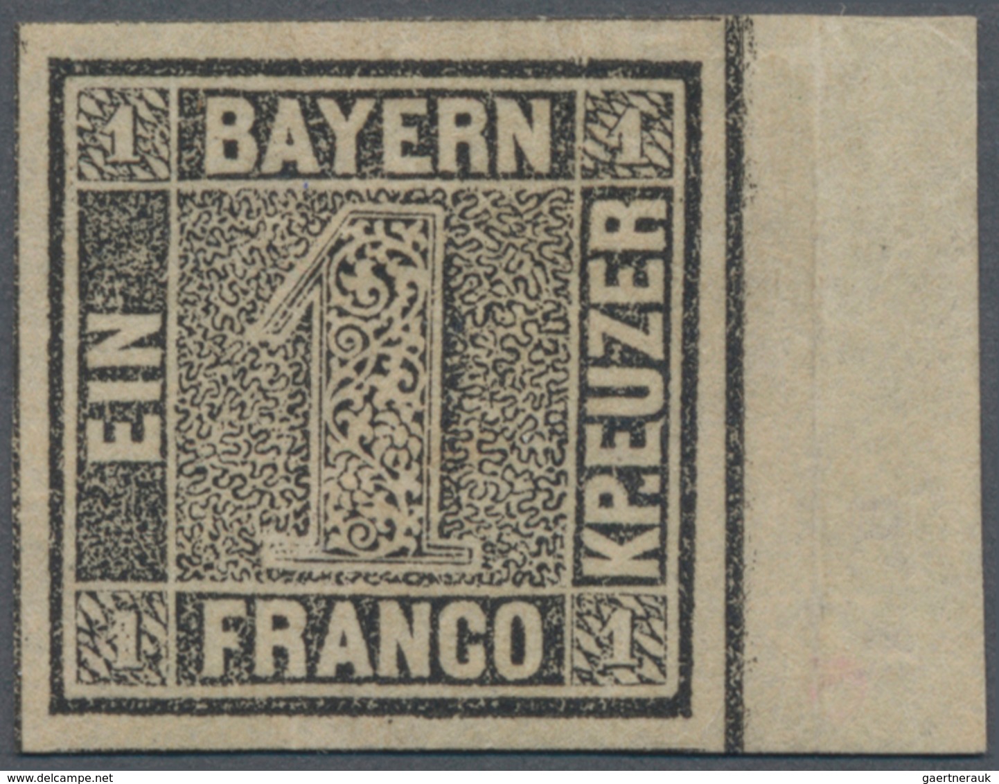 Bayern - Marken Und Briefe: 1849: 1 Kreuzer Grauschwarz, Platte 1, Echte Gummierung. Allseits Gleich - Autres & Non Classés