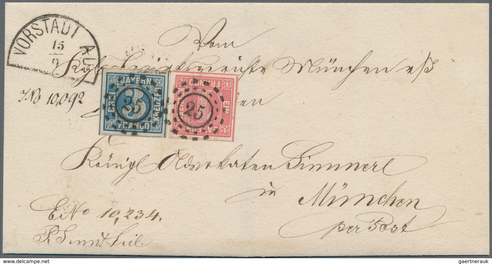 Bayern - Marken Und Briefe: 1850, 3 Kreuzer Blau, Platte 5 Mit 1 Kr Rosa, Platte 1, Entwertet Mit Of - Sonstige & Ohne Zuordnung