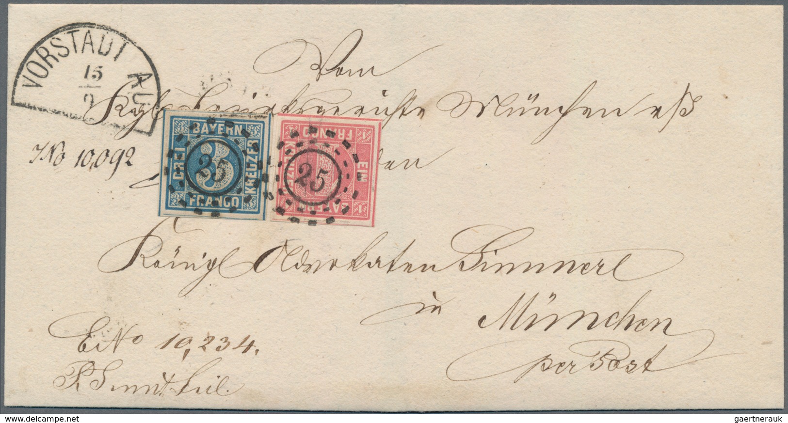 Bayern - Marken Und Briefe: 1850, 3 Kreuzer Blau, Platte 5 Mit 1 Kr Rosa, Platte 1, Entwertet Mit Of - Andere & Zonder Classificatie