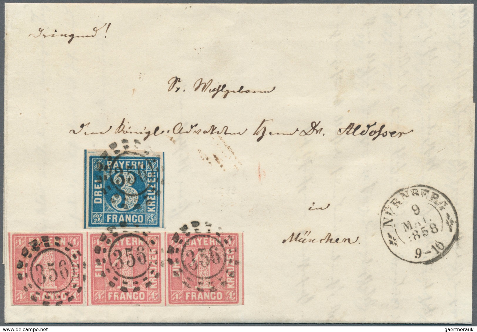 Bayern - Marken Und Briefe: 1850, 3 Kreuzer Blau, Platte 3, Farbtiefes Kabinettstück, Zusammen Mit B - Sonstige & Ohne Zuordnung
