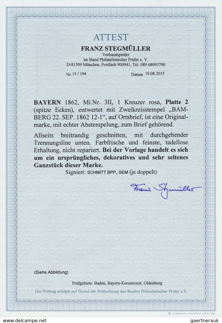 Bayern - Marken Und Briefe: 1862: 1 Kreuzer Rosa Mit Spitzen Ecken Der Seltenen Platte 2, Farbfrisch - Sonstige & Ohne Zuordnung