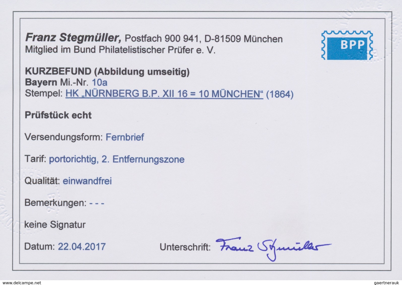 Bayern - Marken Und Briefe: 1864. 6 Kr Blau, Farbfrisches, Ringsrum Gleichmässig Breitrandiges Luxus - Sonstige & Ohne Zuordnung