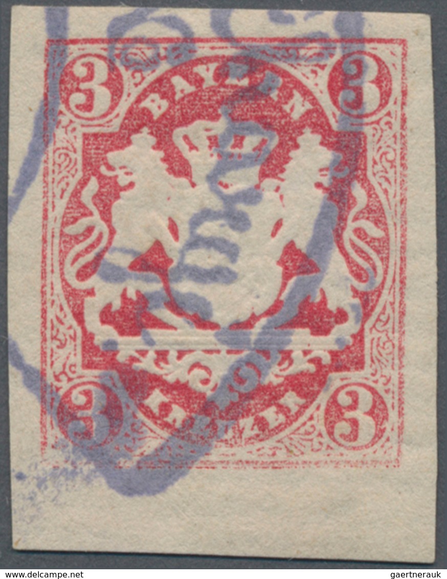 Bayern - Marken Und Briefe: 1867, Wappenausgabe Ungezähnt, 3 Kreuzer Rosa, Entwertet Mit Violettblau - Autres & Non Classés