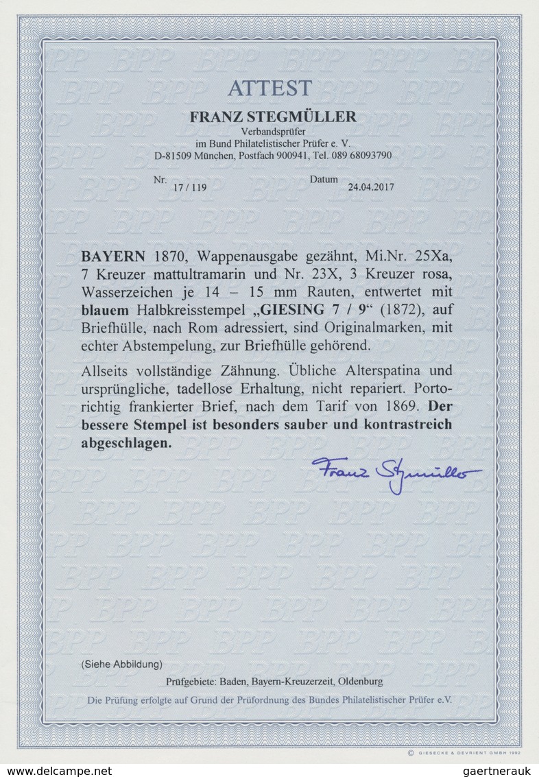 Bayern - Marken Und Briefe: 1870: 7 Kr Mattultramarin Und 3 Kr Rosa Der Gezähnten Wappenausgabe, Was - Andere & Zonder Classificatie