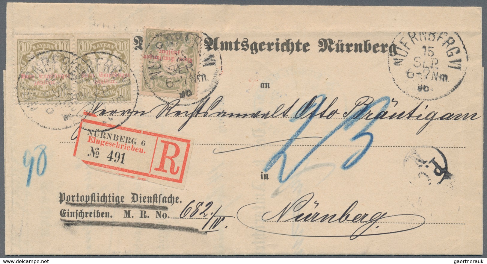 Bayern - Portomarken: 1888/95, Porto 3 Pfennig Grau Mit äußerst Seltenem KOPFSTEHENDEM Aufdruck Zusa - Sonstige & Ohne Zuordnung