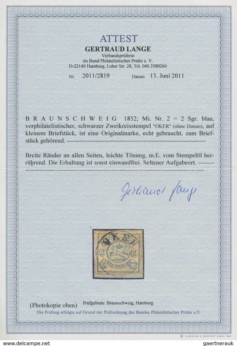 Braunschweig - Marken Und Briefe: 1852: 2 Sgr Blau, Entwertet Mit Sehr Seltenem Schwarzen Zweikreiss - Brunswick