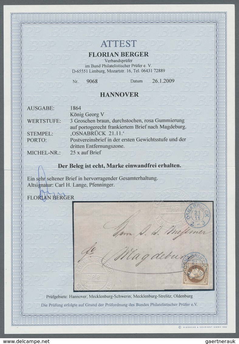 Hannover - Marken Und Briefe: 1864, 3 Gr Braun Mit Rosa Gummierung, Phantastisch Farbfrisches Luxuss - Hannover