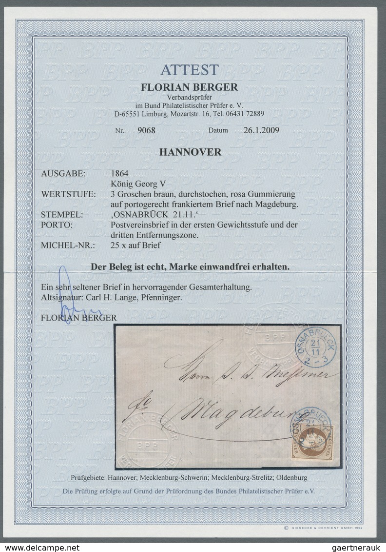 Hannover - Marken Und Briefe: 1864, 3 Gr Braun Mit Rosa Gummierung, Phantastisch Farbfrisches Luxuss - Hannover