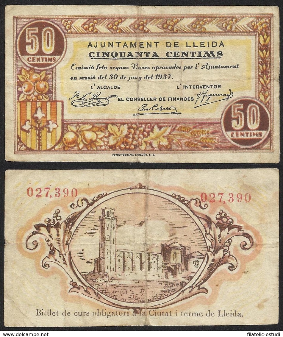 Billete Local 1937 Ajuntament De Lleida 50 Cts. - Otros & Sin Clasificación