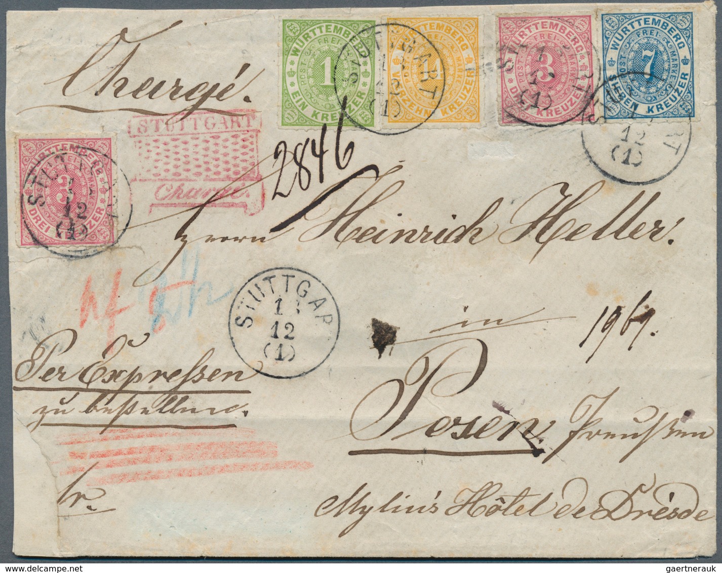 Württemberg - Marken Und Briefe: 1869: 1 Kreuzer Gelbgorange Zusammen Mit 1 Kr Gelbgrün, 2x 3 Kr Ros - Other & Unclassified