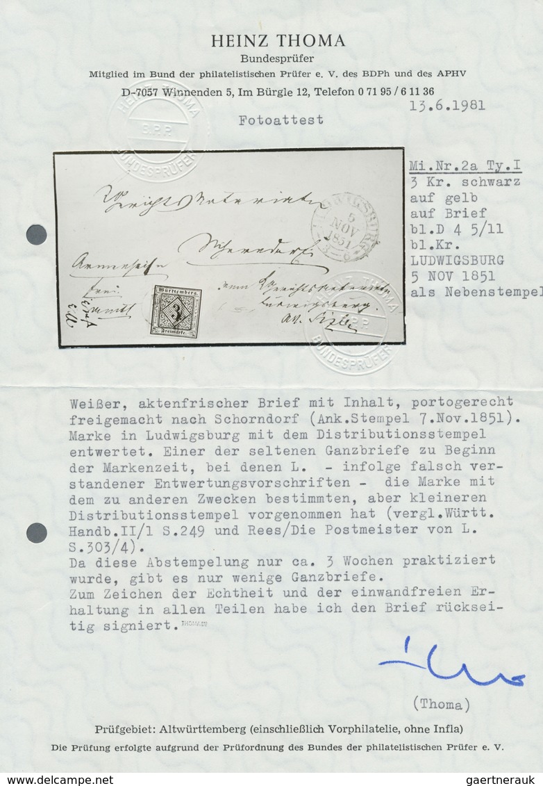 Württemberg - Stumme Stempel: LUDWIGSBURG 1851: "D4 5/11", Blauer Distributionsstempel Als Alleinige - Sonstige & Ohne Zuordnung