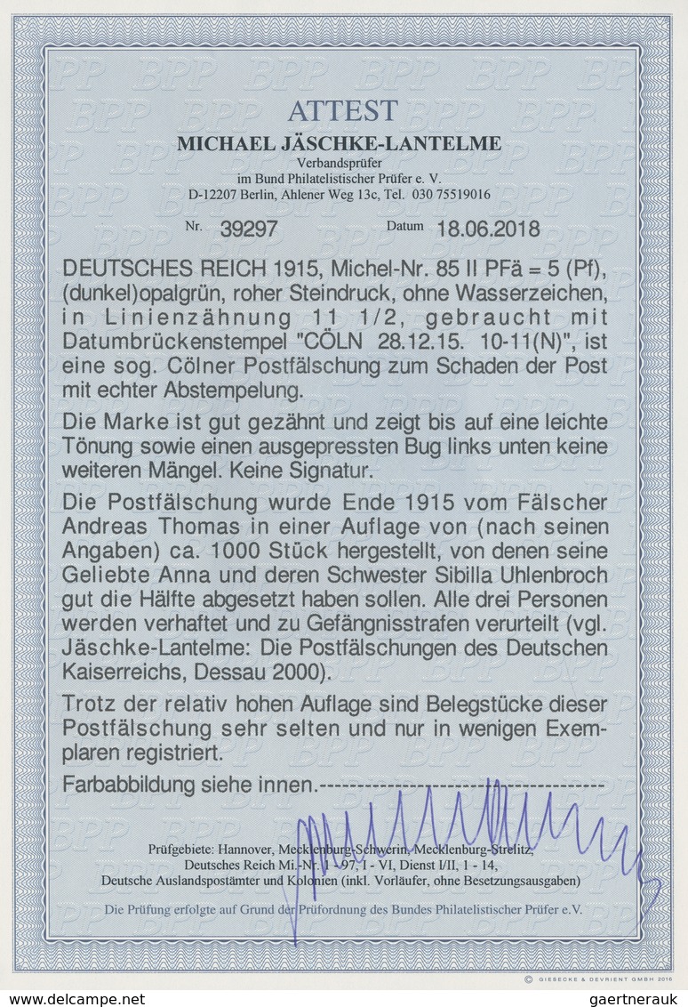 Deutsches Reich - Germania: 1915, 5 Pfg. Dunkelopalgrün, Roher Steindruck, Ohne Wz., Linienzähnung 1 - Neufs