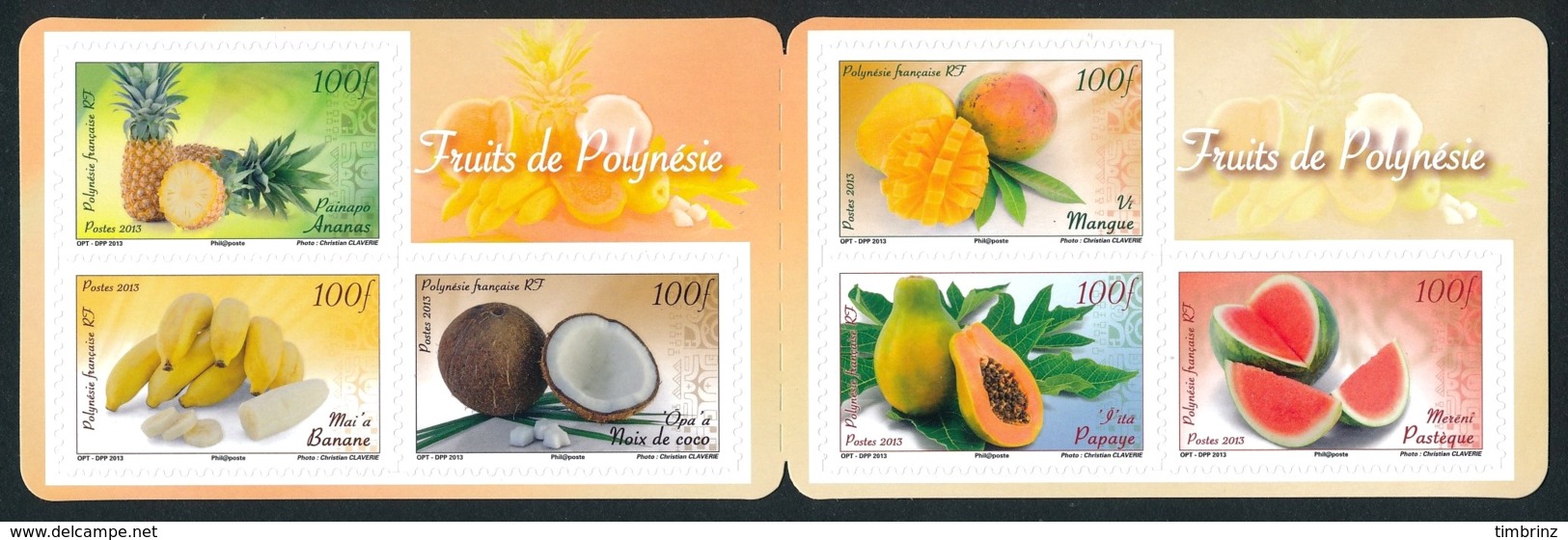 POLYNESIE 2013 - Yv. 1023 à 1028 = Carnet C1023 **  - Fruits (6 Val.) Autoadhésif  ..Réf.POL24949 - Ongebruikt