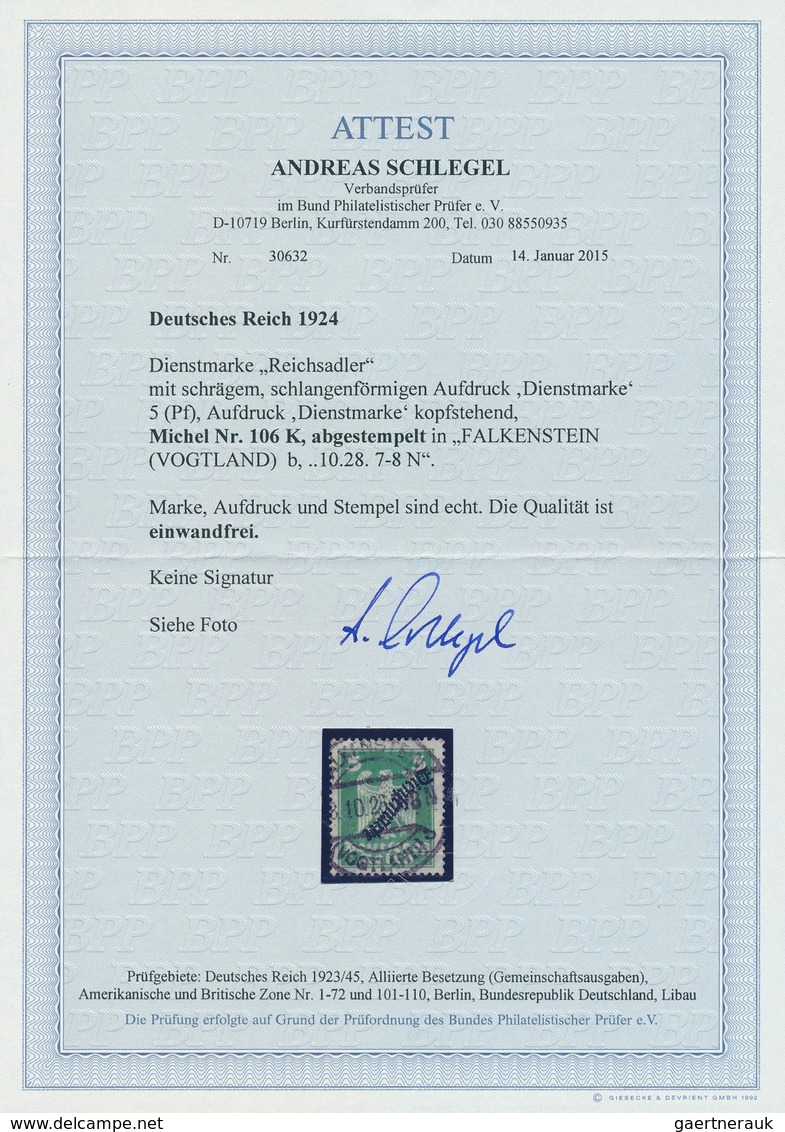 Deutsches Reich - Dienstmarken: 1924, Dienstmarke Neuer Reichsadler 5 Pf Mit Kopfstehendem Aufdruck, - Service