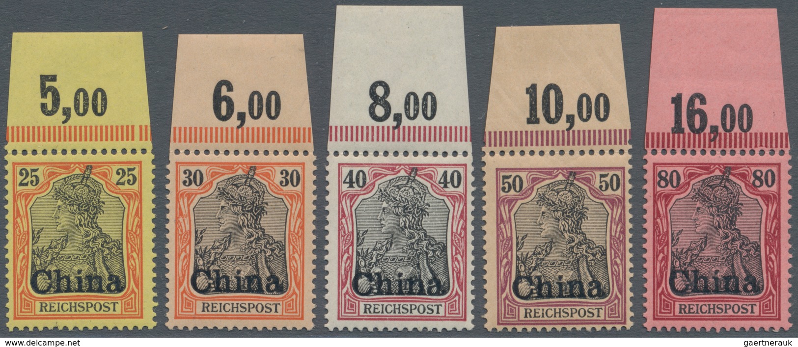 Deutsche Post In China: 1901. 3 Pfg Braun Bis 5 Mk Grünschwarz/bräunlichkarmin. Die Amtlich Nicht Au - Deutsche Post In China
