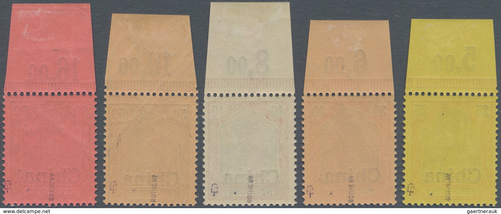 Deutsche Post In China: 1901. 3 Pfg Braun Bis 5 Mk Grünschwarz/bräunlichkarmin. Die Amtlich Nicht Au - Deutsche Post In China