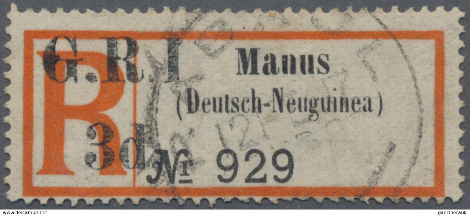 Deutsch-Neuguinea - Britische Besetzung: 1916, Einschreibzettel "Manus | (Deutsch-Neuguinea) | No 92 - Nouvelle-Guinée