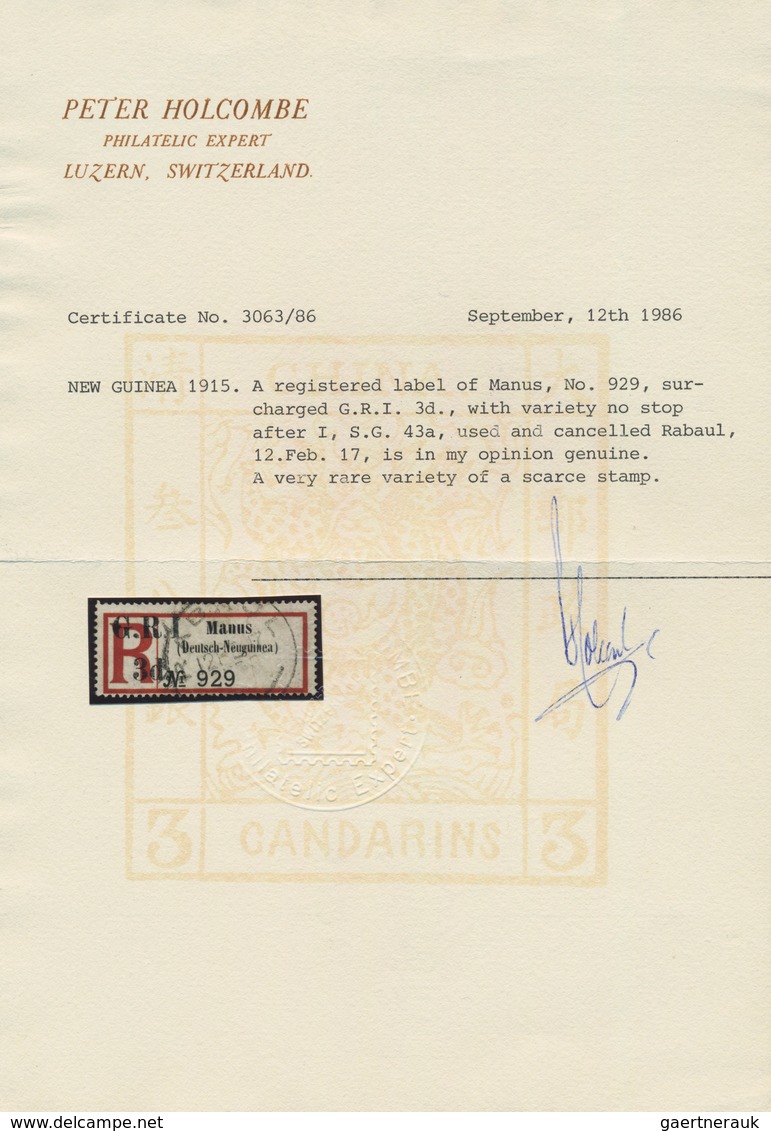 Deutsch-Neuguinea - Britische Besetzung: 1916, Einschreibzettel "Manus | (Deutsch-Neuguinea) | No 92 - Deutsch-Neuguinea