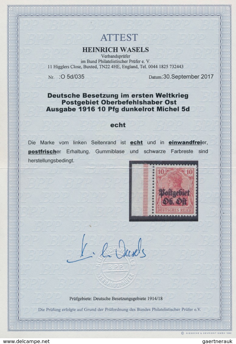 Deutsche Besetzung I. WK: Postgebiet Ober. Ost: 1916: 10 Pfg Dunkelrot, Einwandfrei Postfrisch Mit L - Occupation 1914-18