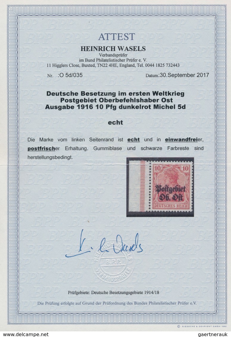 Deutsche Besetzung I. WK: Postgebiet Ober. Ost: 1916: 10 Pfg Dunkelrot, Einwandfrei Postfrisch Mit L - Bezetting 1914-18