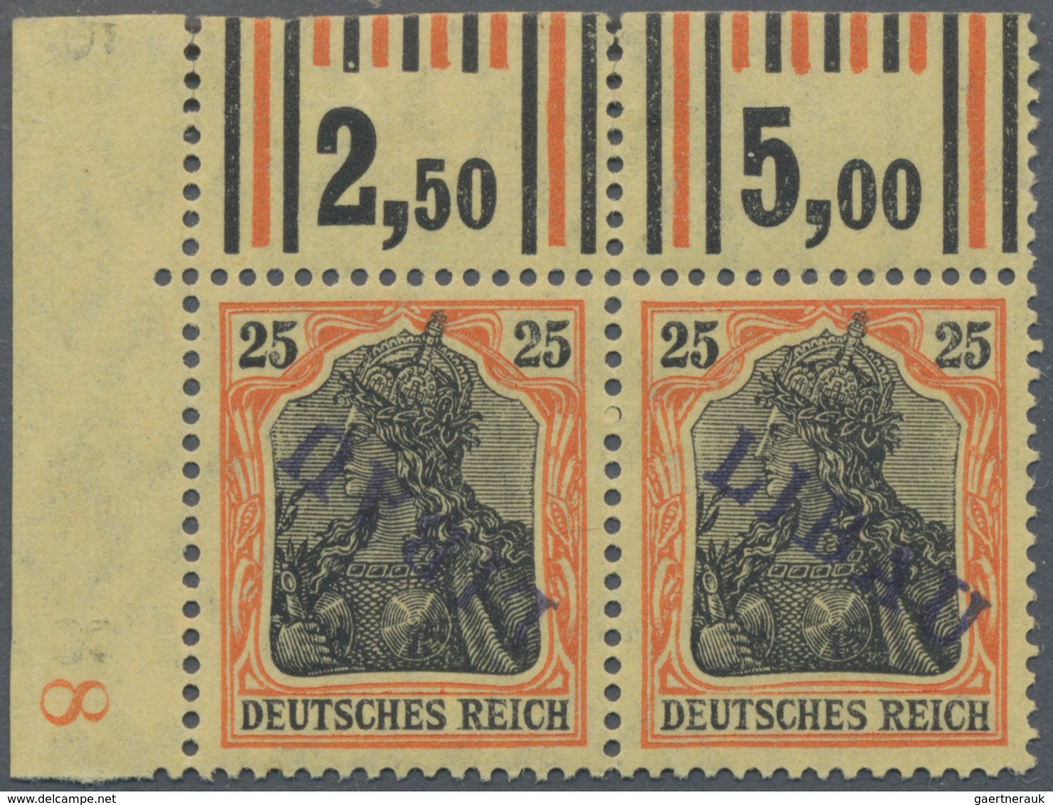 Deutsche Besetzung I. WK: Postgebiet Ober. Ost - Libau: 1919, Freimarken Germania 25 Pfg. Rotorange/ - Occupation 1914-18