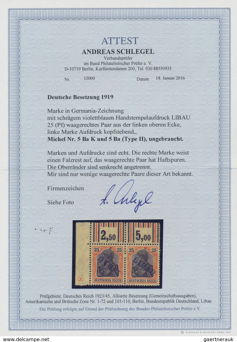 Deutsche Besetzung I. WK: Postgebiet Ober. Ost - Libau: 1919, Freimarken Germania 25 Pfg. Rotorange/ - Occupation 1914-18