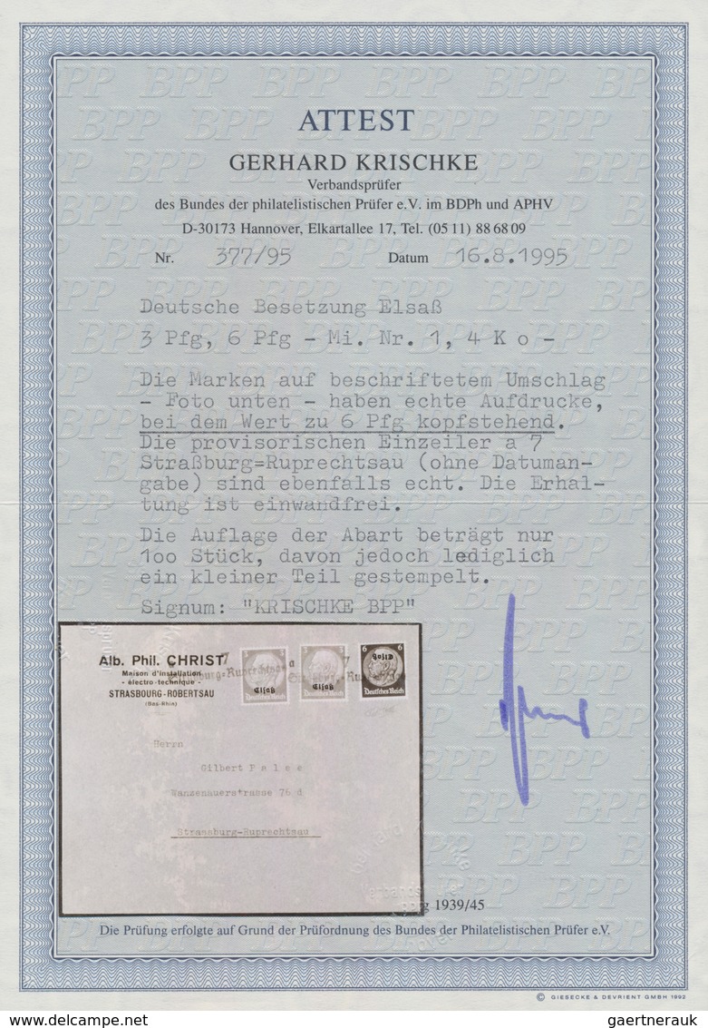 Dt. Besetzung II WK - Elsass: 1940. 6 Pfg Hindenburg Schwarzgrün Mit KOPFSTEHENDEM Aufdruck "Elsaß" - Occupation 1938-45