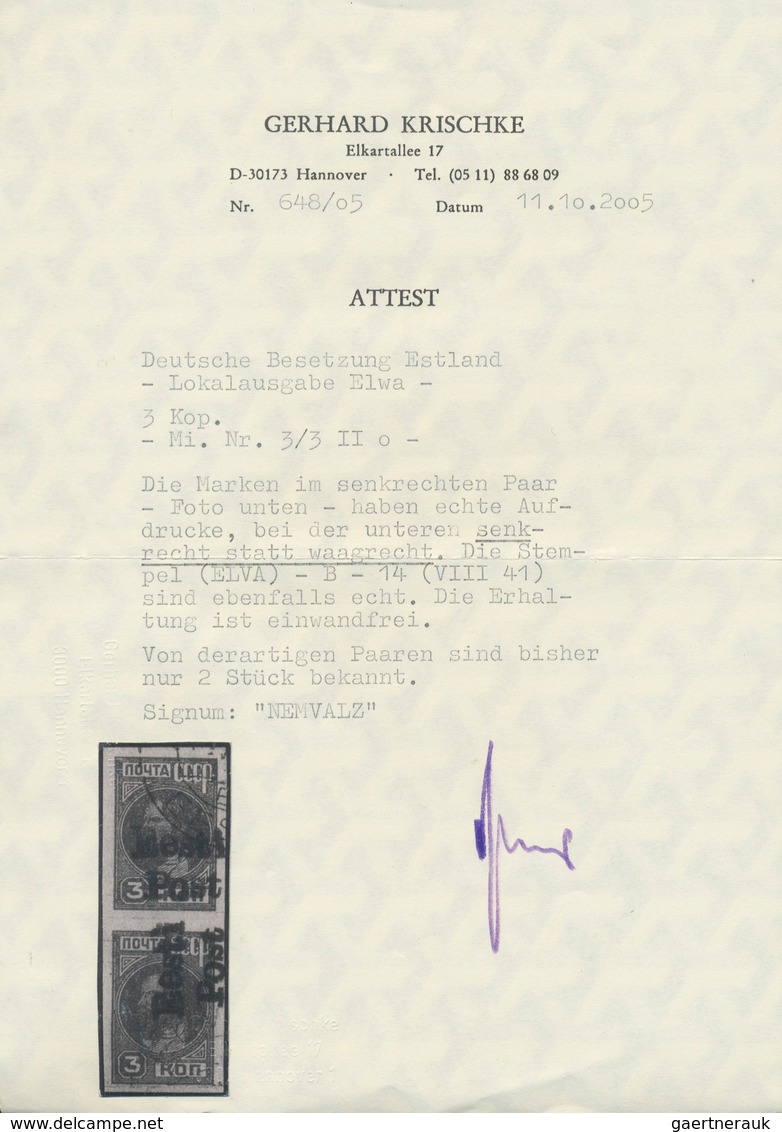 Dt. Besetzung II WK - Estland - Elwa: ELWA 1941, 3 Kreuzer Hellblau Im Senkrechten Paar, Die Untere - Besetzungen 1938-45