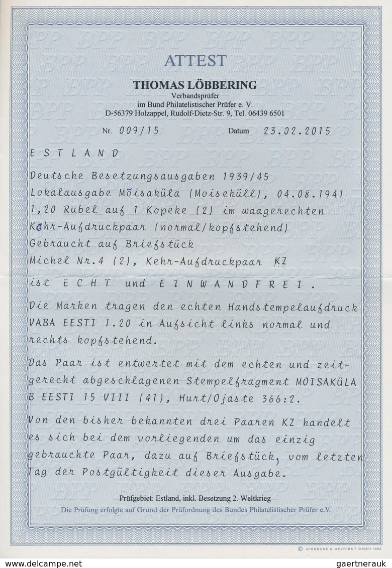 Dt. Besetzung II WK - Estland - Moiseküll (Möisaüla): 1941, 1,20 Auf 1 K Dkl'orange Freimarke "Werkt - Besetzungen 1938-45