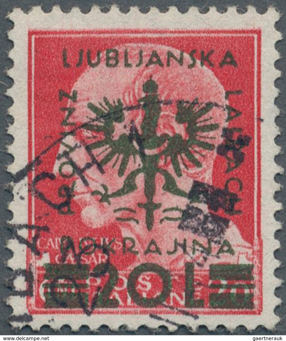 Dt. Besetzung II WK - Laibach: 1944, 20 L Auf 20 C Rot, Aufdruck II Schwarzgrün, Mit KOPFSTEHENDEM W - Occupation 1938-45