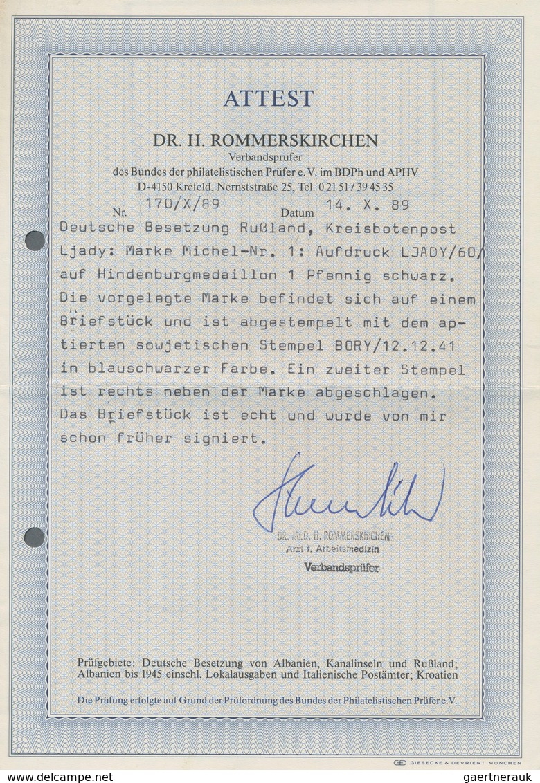 Dt. Besetzung II WK - Russland - Ljady: 1941, 60 K Auf 1 Pf Schwarz Freimarke Hindenburg, Mit Schwar - Besetzungen 1938-45