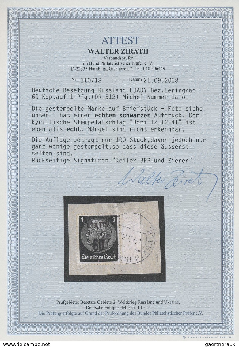 Dt. Besetzung II WK - Russland - Ljady: 1941, 60 K Auf 1 Pf Schwarz Freimarke Hindenburg, Marke Vom - Bezetting 1938-45